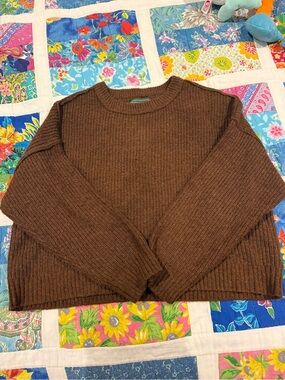 American Eagle Outfitters Brown Ribbed Crewneck Sweater